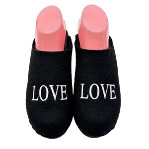 Tessa Clogs Felted Wool “LOVE” Lettering Shoes Black Sz EU 40 US 9 Sweden